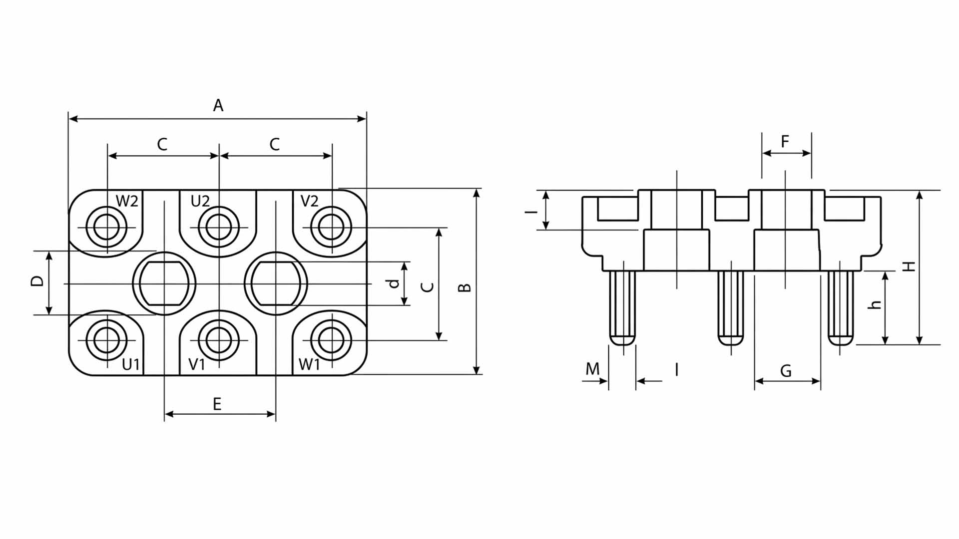 Disegno tecnico morsettiera 6 perni